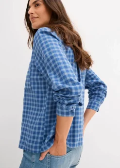 Karierte Hemdbluse aus reiner Baumwolle