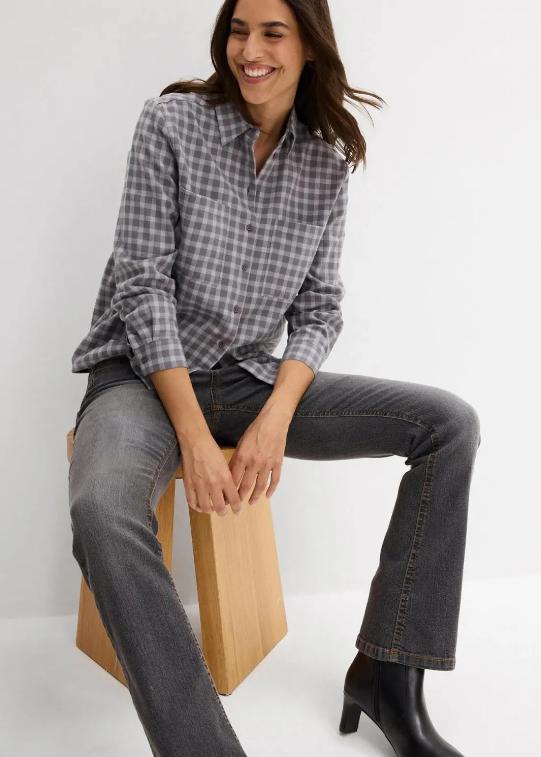 Karierte Hemdbluse aus reiner Baumwolle