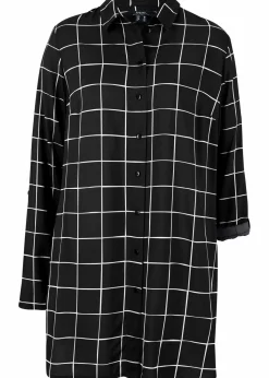 Karierte Longbluse mit Taschen