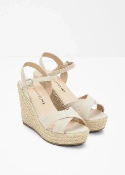 Keilsandaletten in Bast-Optik