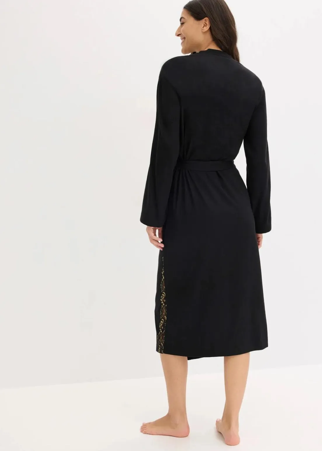 Kimono Morgenmantel mit zarter Glitzerspitze