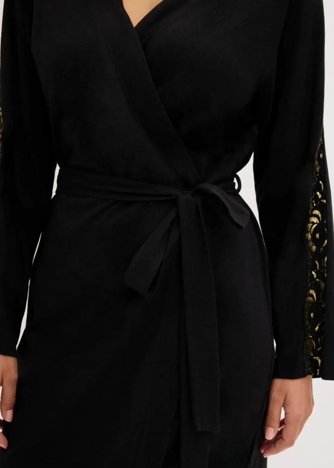 Kimono Morgenmantel mit zarter Glitzerspitze