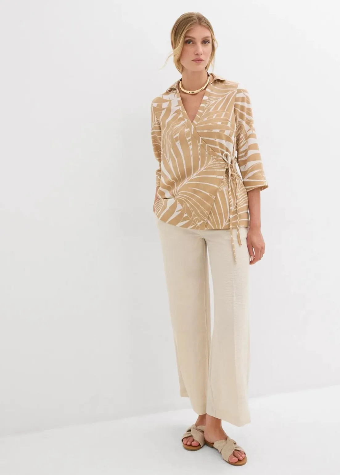 Kimono-Bluse in Leinenoptik