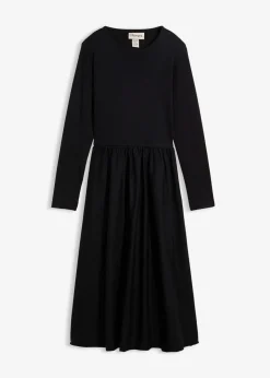 Kleid im Materialmix aus reiner Baumwolle