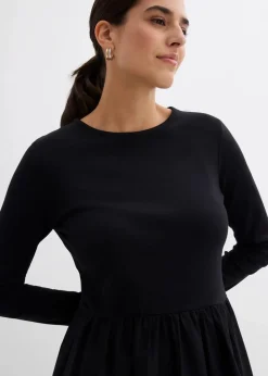 Kleid im Materialmix aus reiner Baumwolle