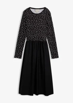 Kleid im Materialmix aus reiner Baumwolle