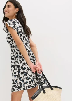 Kleid mit Flügelärmeln aus strukturiertem Material