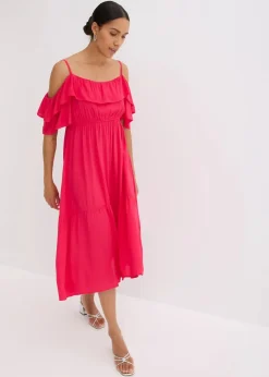 Kleid mit Volants aus strukturierter Viskose