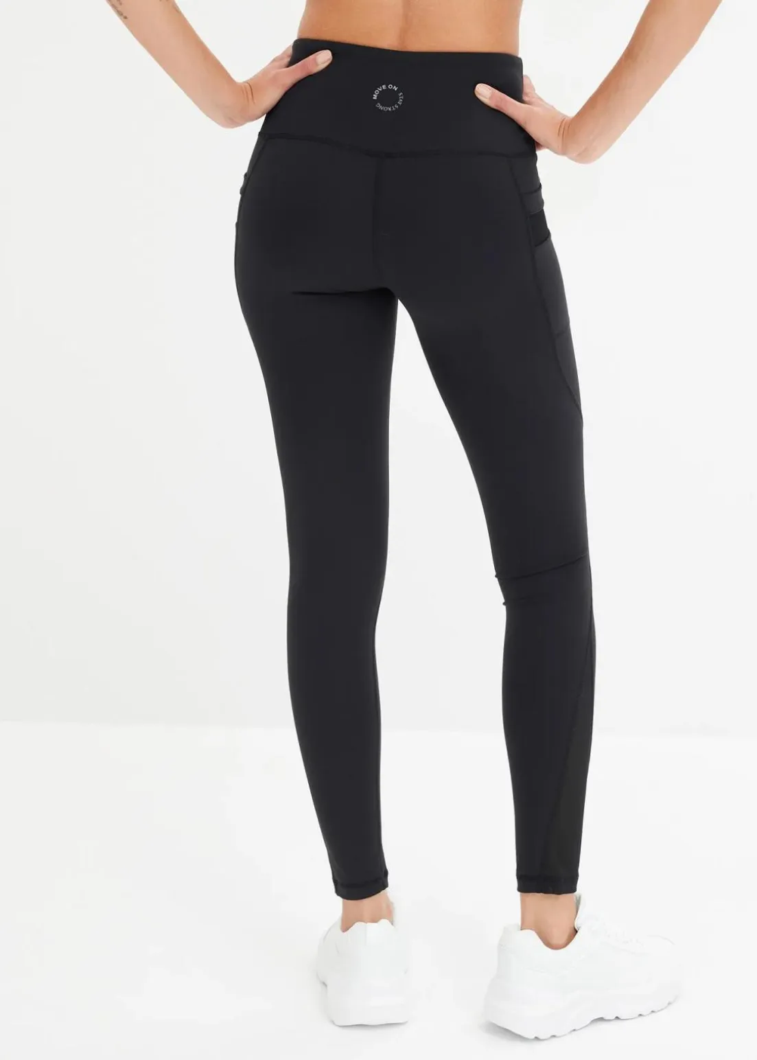 Komfort-Sport-Leggings mit transparentem Mesh und Handytasche