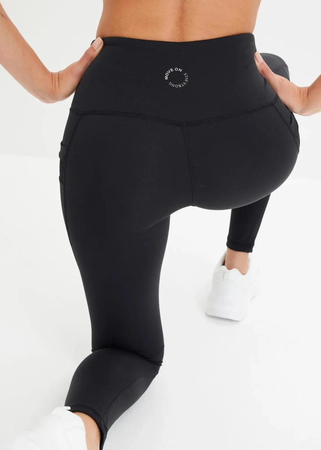 Komfort-Sport-Leggings mit transparentem Mesh und Handytasche