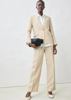 Kragenlose Blazerjacke aus reinem Leinen