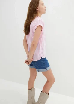 Kurzarmbluse aus fließender Viskose