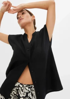 Kurzarmbluse aus luftigem Leinen-Mix