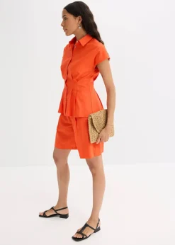 Kurzarmbluse aus luftigem Leinen-Mix