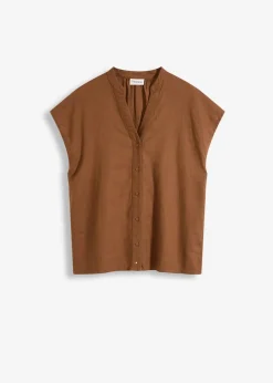 Kurzarmbluse aus luftigem Leinen-Mix