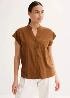 Kurzarmbluse aus luftigem Leinen-Mix