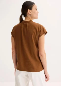 Kurzarmbluse aus luftigem Leinen-Mix