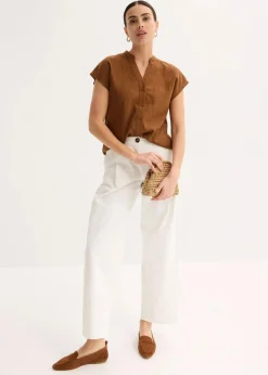 Kurzarmbluse aus luftigem Leinen-Mix