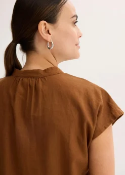 Kurzarmbluse aus luftigem Leinen-Mix