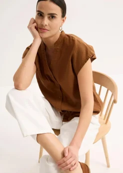 Kurzarmbluse aus luftigem Leinen-Mix