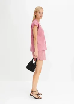 Kurzarmbluse aus luftigem Leinen-Mix