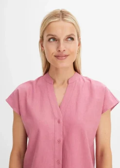 Kurzarmbluse aus luftigem Leinen-Mix