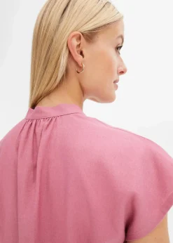 Kurzarmbluse aus luftigem Leinen-Mix