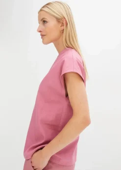 Kurzarmbluse aus luftigem Leinen-Mix