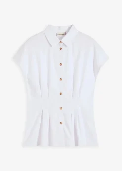 Kurzarmbluse aus luftigem Leinen-Mix