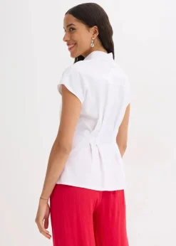 Kurzarmbluse aus luftigem Leinen-Mix