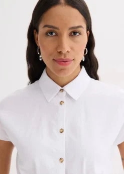 Kurzarmbluse aus luftigem Leinen-Mix