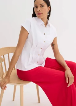 Kurzarmbluse aus luftigem Leinen-Mix