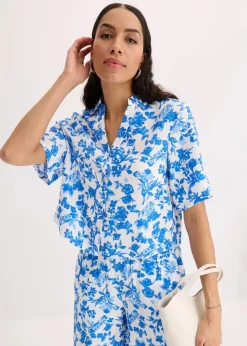 Kurzarmbluse aus softem Viskose-Mix