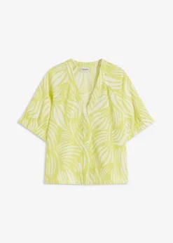 Kurzarmbluse in Leinenoptik