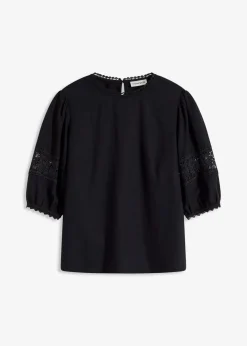 Kurzarmbluse mit Leinenanteil