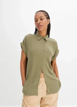 Kurzarmbluse mit recyceltem Polyester