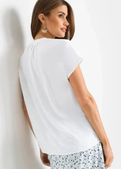 Kurzarmbluse mit verdeckter Knopfleiste