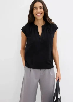 Kurzarmshirt mit Henley-Ausschnitt aus Viskosemix