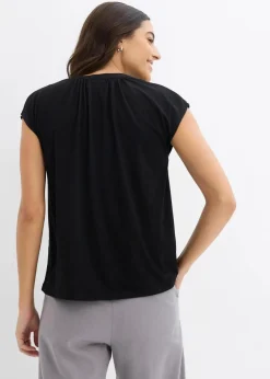 Kurzarmshirt mit Henley-Ausschnitt aus Viskosemix