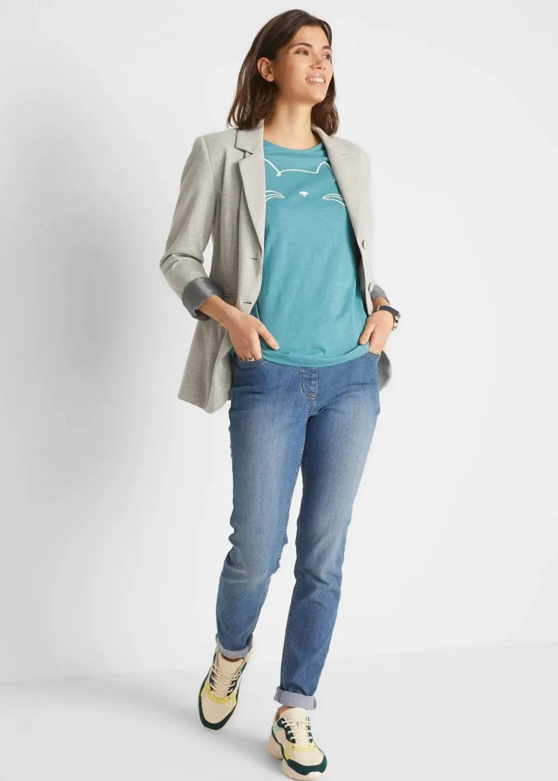 Kurzarmshirt mit Katzen-Druck