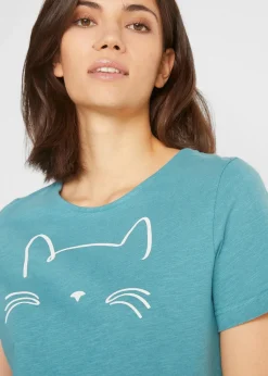 Kurzarmshirt mit Katzen-Druck
