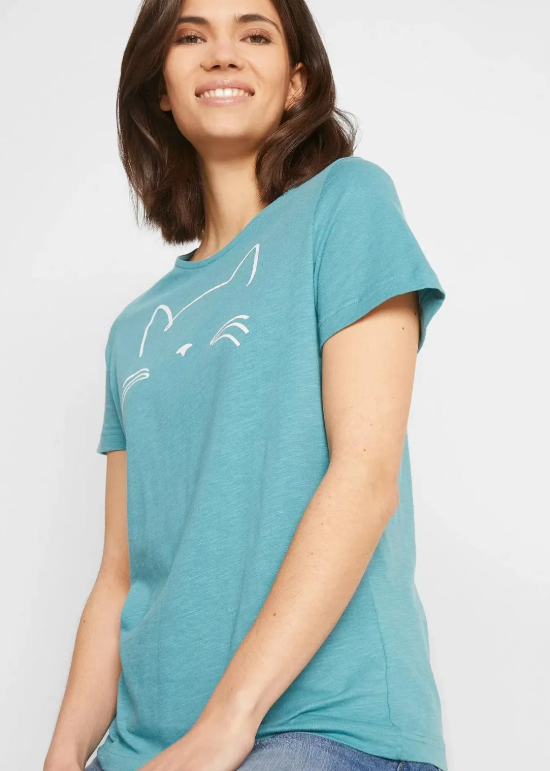 Kurzarmshirt mit Katzen-Druck