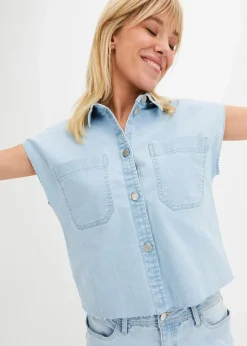 Kurze Boxy-Jeansbluse