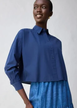 Kurze Oversize Bluse mit Seidenanteil