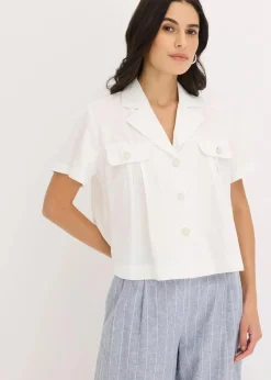 Kurze Popeline - Kurzarmbluse aus Baumwolle