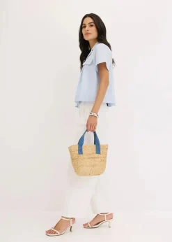 Kurze Popeline - Kurzarmbluse aus Baumwolle