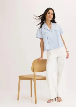 Kurze Popeline - Kurzarmbluse aus Baumwolle