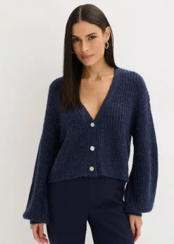 Kurze Strickjacke mit Glitzergarn und Wollanteil