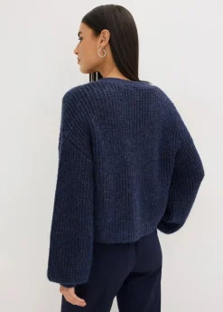 Kurze Strickjacke mit Glitzergarn und Wollanteil