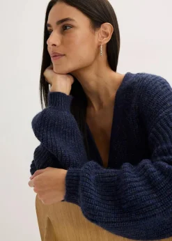 Kurze Strickjacke mit Glitzergarn und Wollanteil